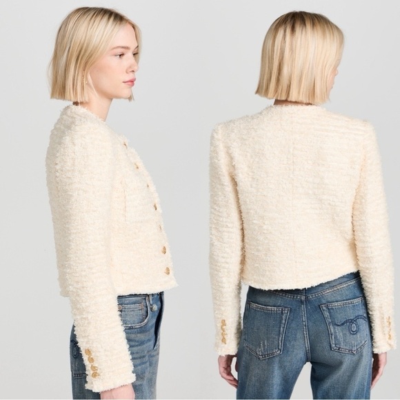 NWT LOVESHACKFANCY Vermont Tweed Woven Beige Jacket Sz 12 - Picture 3 of 9
